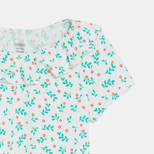 تيشيرت برقبة مكشكشة وقماش مميز باللون الوردي للفتيات الصغيرات